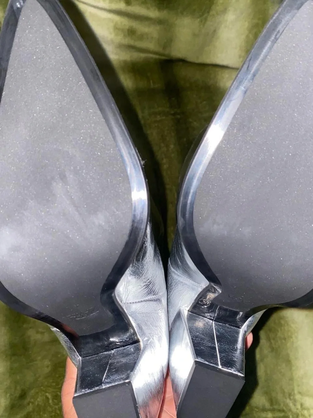 Silver Knee-High Block Heel Boots - Women
